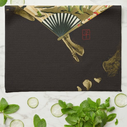 Krimpende oosterse ventilator met Floral Design Theedoek (Gevouwen)