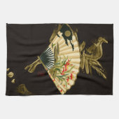 Krimpende oosterse ventilator met Floral Design Theedoek (Horizontaal)