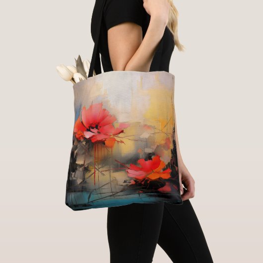 Krimpende Stilte – Abstracte Klaprozen in Stedelij Tote Bag (Dichtbij)