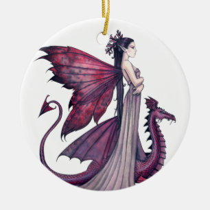 Krimson Draak en Fantasy Kunst van Feeën Keramisch Ornament