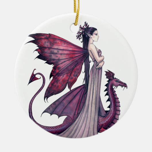 Krimson Draak en Fantasy Kunst van Feeën Keramisch Ornament (Voorkant)