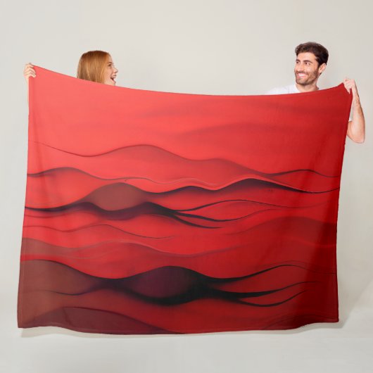 Krimson Flow – Abstracte Rode Golven van Beweging Fleece Deken (In situ)