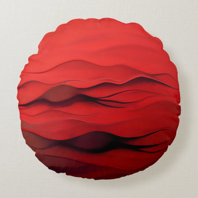 Krimson Flow – Abstracte Rode Golven van Beweging Rond Kussen (Voorkant)