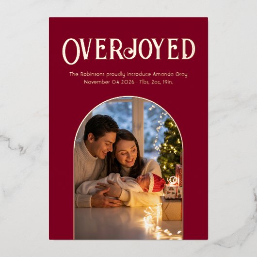 Krimson Luxe Kerst Baby Geboorte Aankondiging Foto (Voorkant)