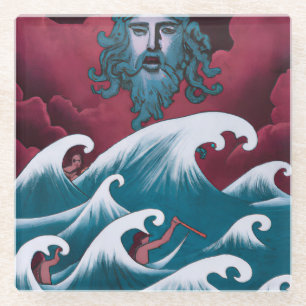 Krimson Neptunus Olie Schilderij Glazen Onderzetter
