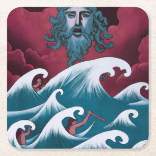 Krimson Neptunus Olie Schilderij Kartonnen Onderzetters