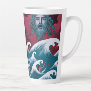 Krimson Neptunus Olie Schilderij Latte Mok