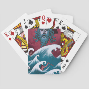 Krimson Neptunus Olie Schilderij Pokerkaarten
