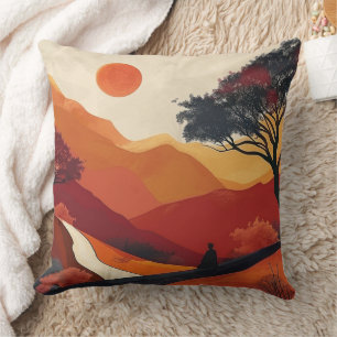 Krimson Zen Berglandschap Gouden Zonsondergang Kun Kussen