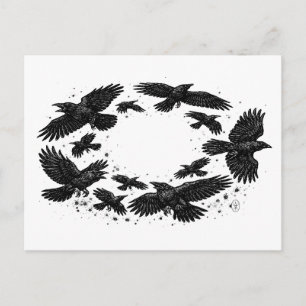 Kring van raven – Geïllustreerde geesteninkt Briefkaart