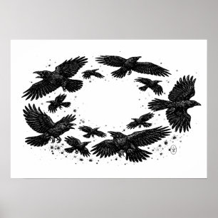 Kring van raven – Geïllustreerde geesteninkt Poster
