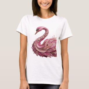 Kris-Goud GLANZENDE ZWAAN Artistiek Motief T-shirt
