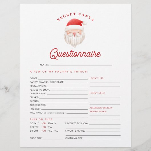 KRIS Kerst Geheim Santa Vragenlijst Kaart (Voorkant)