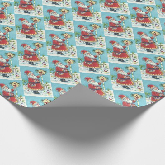 KRIS KRINGLE & CARDINAL BIRDHOUSE WRAPPINGPAPIER CADEAUPAPIER (Hoek)