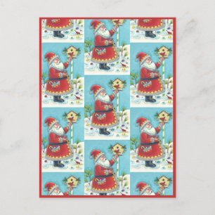 KRIS KRINGLE FEEDING REDBIRDS, CHRISTMAS BIRDHOUSE FEESTDAGENKAART