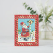 KRIS KRINGLE FEEDING REDBIRDS, CHRISTMAS BIRDHOUSE FEESTDAGENKAART (Staand voorkant)