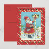 KRIS KRINGLE FEEDING REDBIRDS, CHRISTMAS BIRDHOUSE FEESTDAGENKAART (Voorkant / Achterkant)