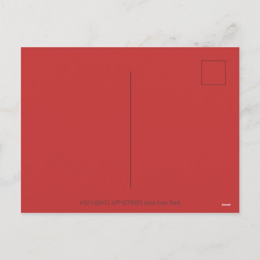 KRIS KRINGLE FEEDING REDBIRDS, CHRISTMAS BIRDHOUSE FEESTDAGENKAART (Achterkant)