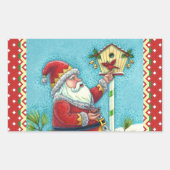 KRIS KRINGLE FEEDING REDBIRDS, CHRISTMAS BIRDHOUSE RECHTHOEKIGE STICKER (Voorkant)