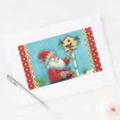 KRIS KRINGLE FEEDING REDBIRDS, CHRISTMAS BIRDHOUSE RECHTHOEKIGE STICKER (Envelop)