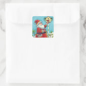 KRIS KRINGLE FEEDING REDBIRDS, CHRISTMAS BIRDHOUSE VIERKANTE STICKER (Tas)
