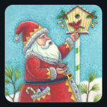KRIS KRINGLE FEEDING REDBIRDS, CHRISTMAS BIRDHOUSE VIERKANTE STICKER<br><div class="desc">KRIS KRINGLE VOEDT ZIJN TWEETS. CHEERFUL HOLIDAY STICKERS *Customize ... .Zoek overeenkomende items Susan Brack-Design</div>