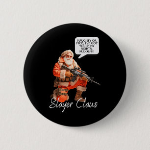 Kris Kringle Festieve Jacht Kerstman Camo Ronde Button 5,7 Cm