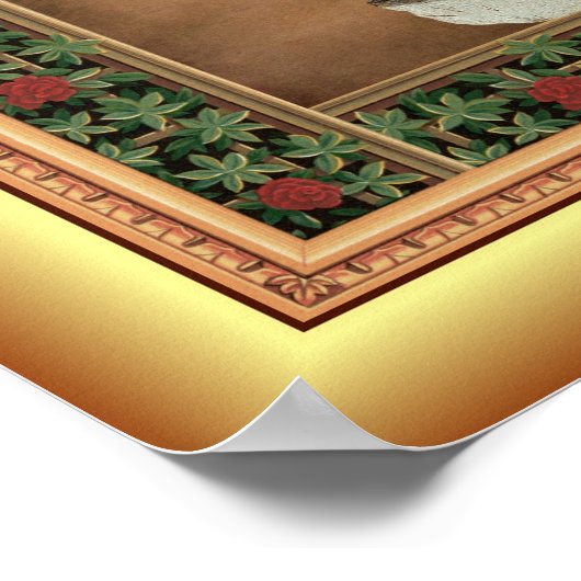 Kris Kringle ~ Kerstboom ~ Gouden achtergrond ~ Poster (Hoek)