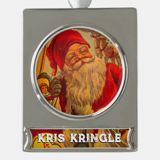 Kris Kringle-Ornament Verzilverd Banner Ornament (Voorkant)