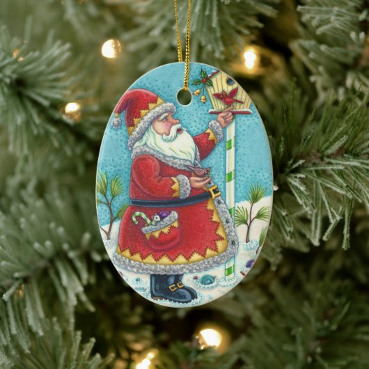 KRIS KRINGLE RED BIRDS, CHRISTMAS SANTA Date 2019 Keramisch Ornament (Boom)