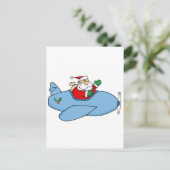 Kris Kringle vliegt met zijn kerstvliegtuig Feestdagenkaart (Staand voorkant)