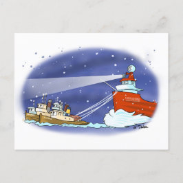 Kris Kringle vrachtschip kerstkaart Feestdagenkaart
