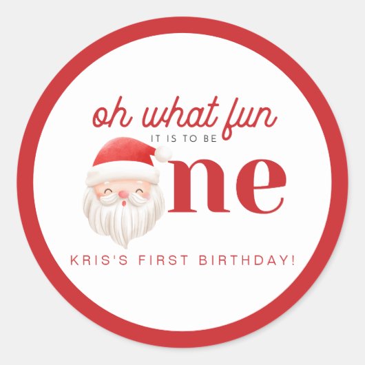KRIS Oh What Fun Christmas 1st Verjaardag Ronde Sticker (Voorkant)
