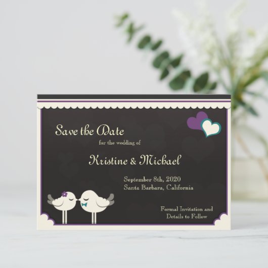 Kris Violet Blauwgroen Tortelduifjes Bewaar de dat Save The Date (Staand voorkant)