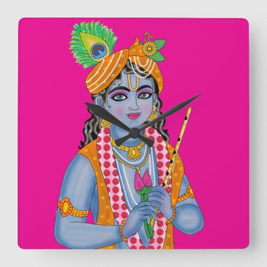 Krishna Clock Vierkante Klok (Voorkant)