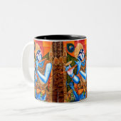 KRISHNA DE FLUTE PLAYER INDIAN ABSTRACT TWEEKLEURIGE KOFFIEMOK (Voorkant links)