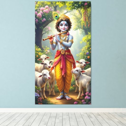 Krishna, de Goddelijke Herder Canvas Afdruk (Insitu (Houten vloer))