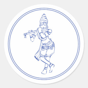Krishna die Flute   Indiase God Ronde Sticker