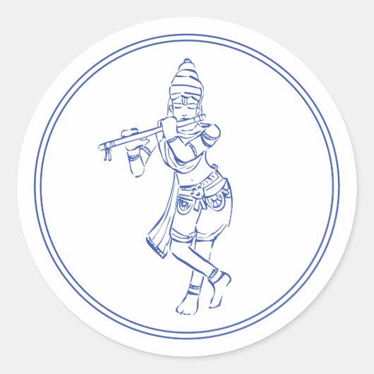 Krishna die op de fluit speelt | Indiase God Ronde Sticker (Voorkant)