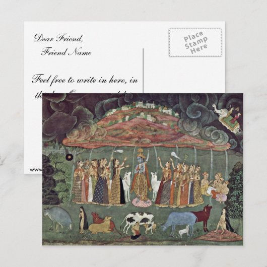 Krishna en de bergen Govardhan door Shahadin Briefkaart (Voorkant / Achterkant)