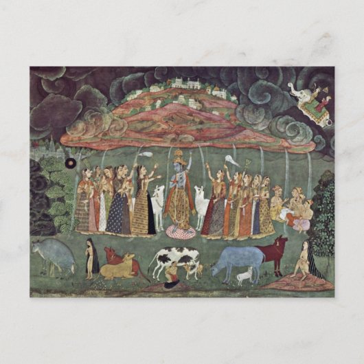 Krishna en de bergen Govardhan door Shahadin Briefkaart (Voorkant)
