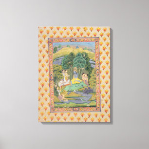 Krishna en de Gopis (gouache op papier) Canvas Afdruk