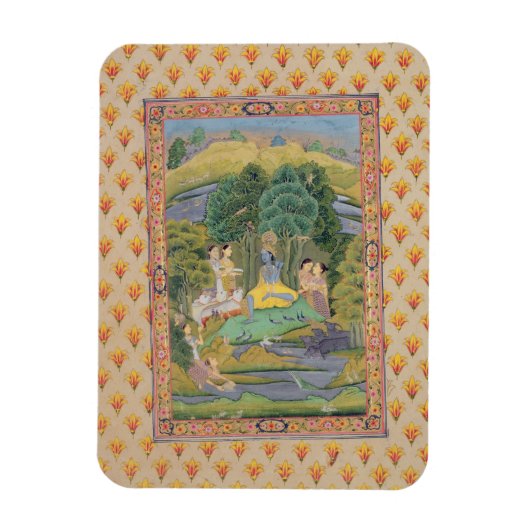 Krishna en de Gopis (gouache op papier) Magneet (Verticaal)