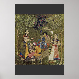 Krishna en de meisjes door Indischer Maler Um 1710 Poster