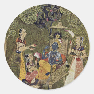 Krishna en de meisjes door Indischer Maler Um 1710 Ronde Sticker