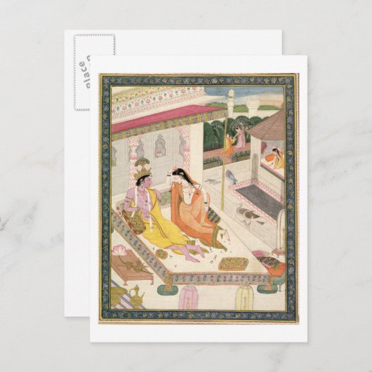 Krishna en Radha op een bed in een Mogul palace in Briefkaart (Voorkant / Achterkant)