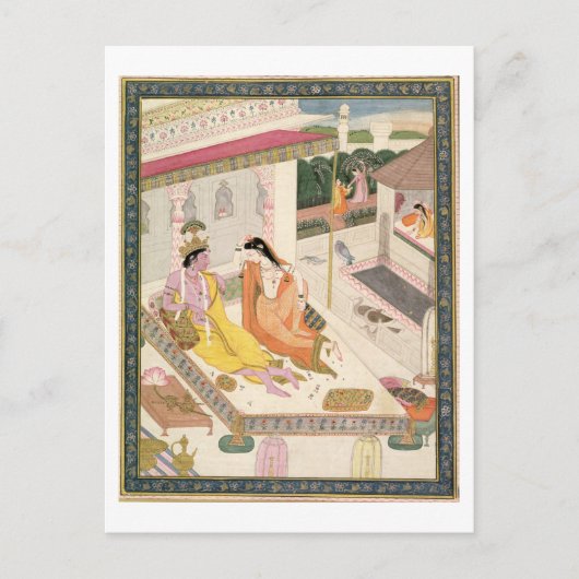 Krishna en Radha op een bed in een Mogul palace in Briefkaart (Voorkant)