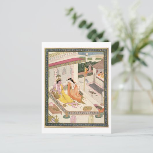 Krishna en Radha op een bed in een Mogul palace in Briefkaart (Staand voorkant)
