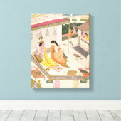 Krishna en Radha op een bed in een Mogul palace in Canvas Afdruk (Insitu (Houten vloer))
