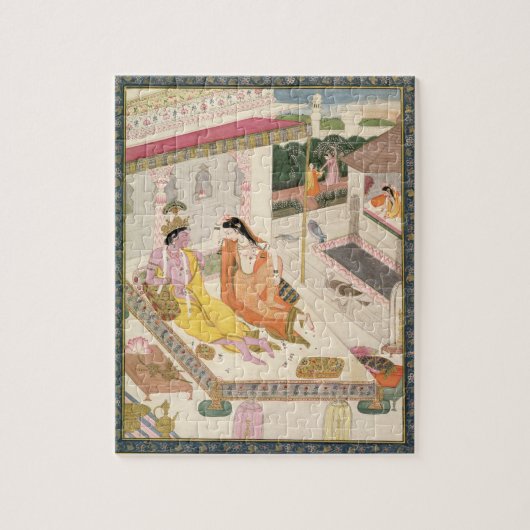Krishna en Radha op een bed in een Mogul palace in Legpuzzel (Verticaal)